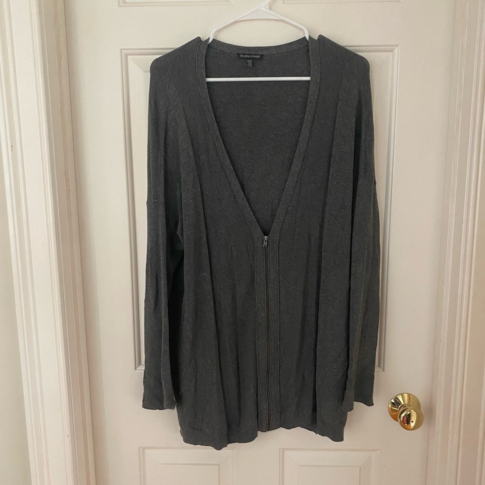 Eileen Fisher Gray Zip-Up Cardigan